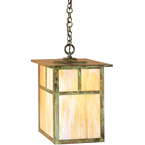 Mission 1 Light 15 inch Verdigris Patina Pendant Ceiling Light in White Opalescent, T-Bar Overlay