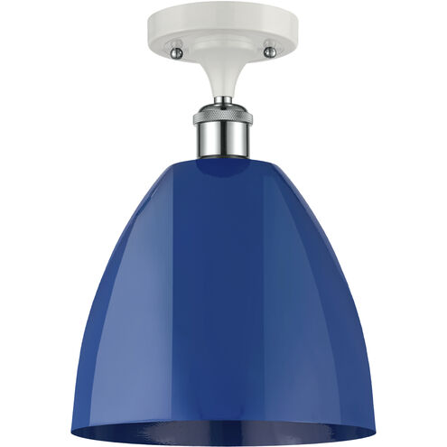 Ballston Plymouth Dome 1 Light 9 inch White and Polished Chrome Semi-Flush Mount Ceiling Light in Matte Blue
