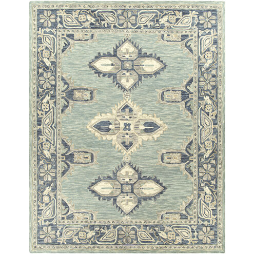 Bonifate 120 X 96 inch Pale Blue/Blue/Dark Blue/Ivory/Light Beige/Olive Handmade Rug in 8 x 10, Rectangle