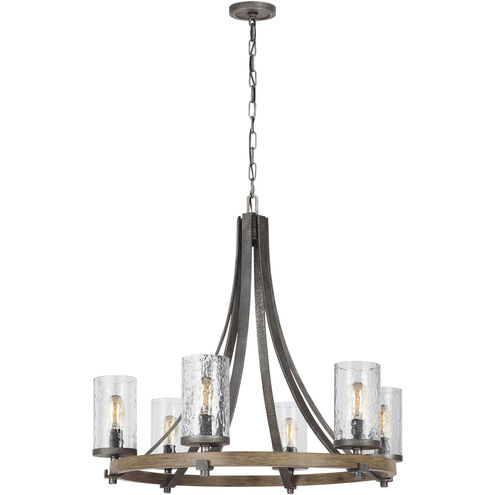 Sean Lavin Angelo 6 Light 30.5 inch Distressed Weathered Oak / Slate Grey Metal Chandelier Ceiling Light