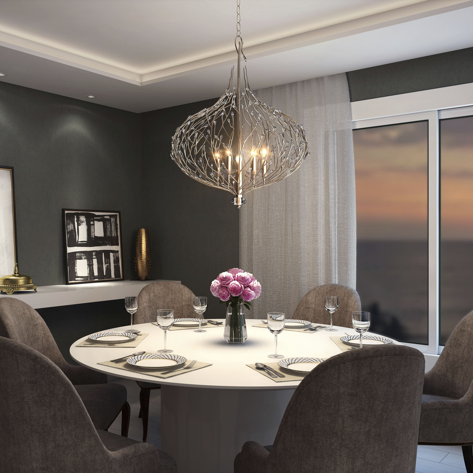 Bask 6 Light 26.5 inch Gold Dust Pendant Ceiling Light