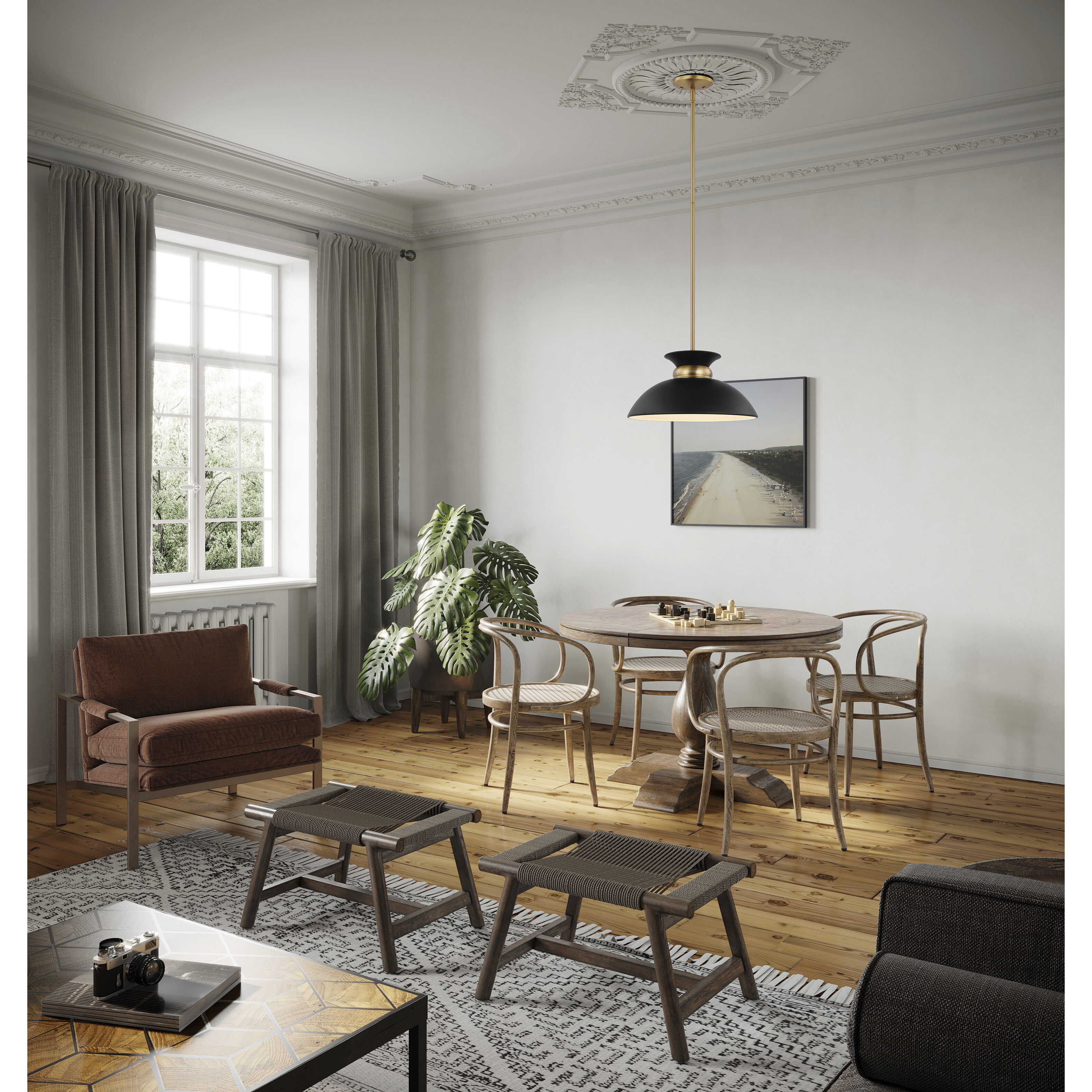 Perkins 1 Light 15 inch Matte Black/Burnished Brass Pendant Ceiling Light