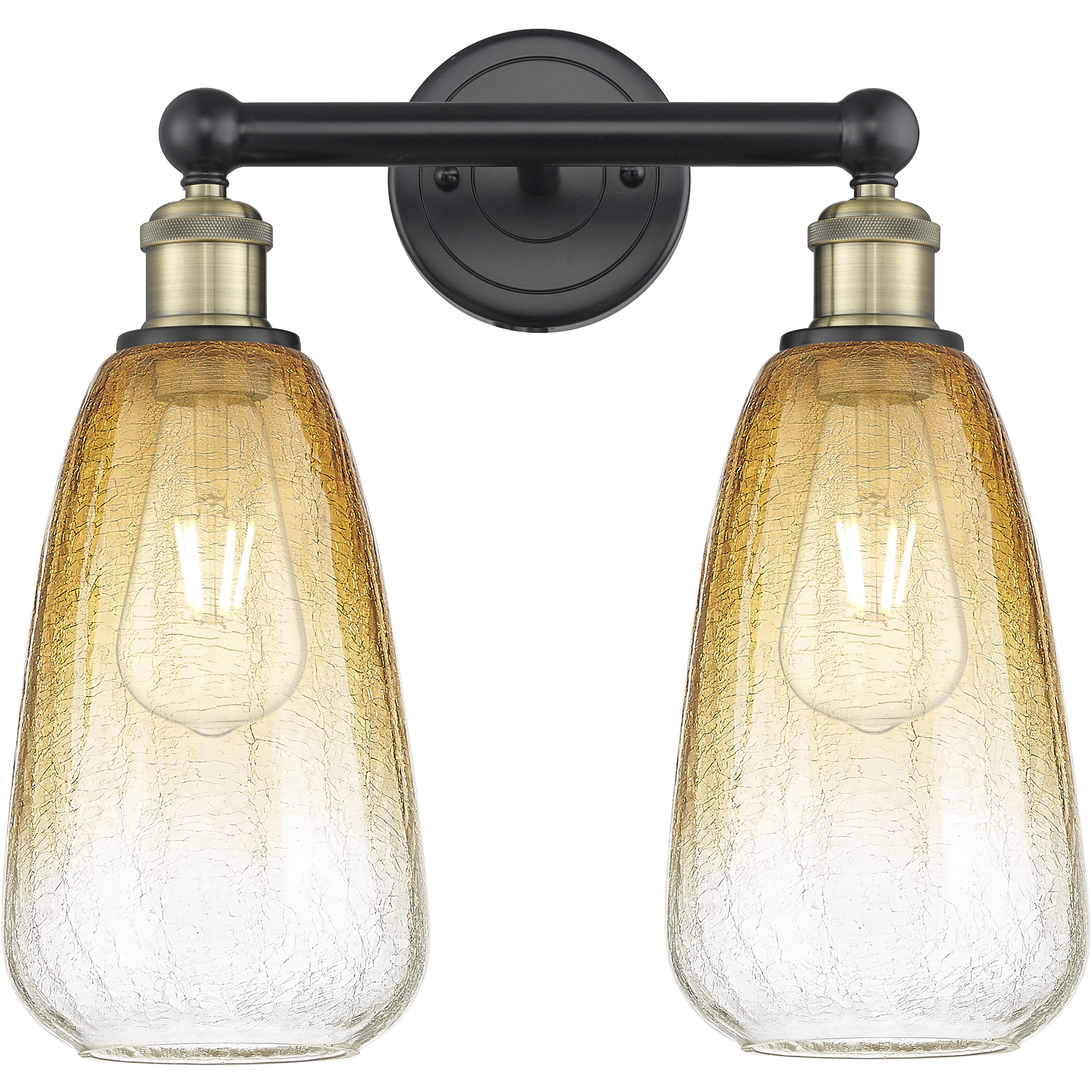 Edison Brookhaven Almond 2 Light 15 inch Black Antique Brass Bath Vanity Light Wall Light in Amber Glass