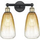 Edison Brookhaven Almond 2 Light 15 inch Black Antique Brass Bath Vanity Light Wall Light in Amber Glass
