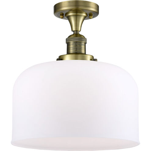 Franklin Restoration X-Large Bell LED 12 inch Antique Brass Semi-Flush Mount Ceiling Light in Matte White Glass, Franklin Restoration