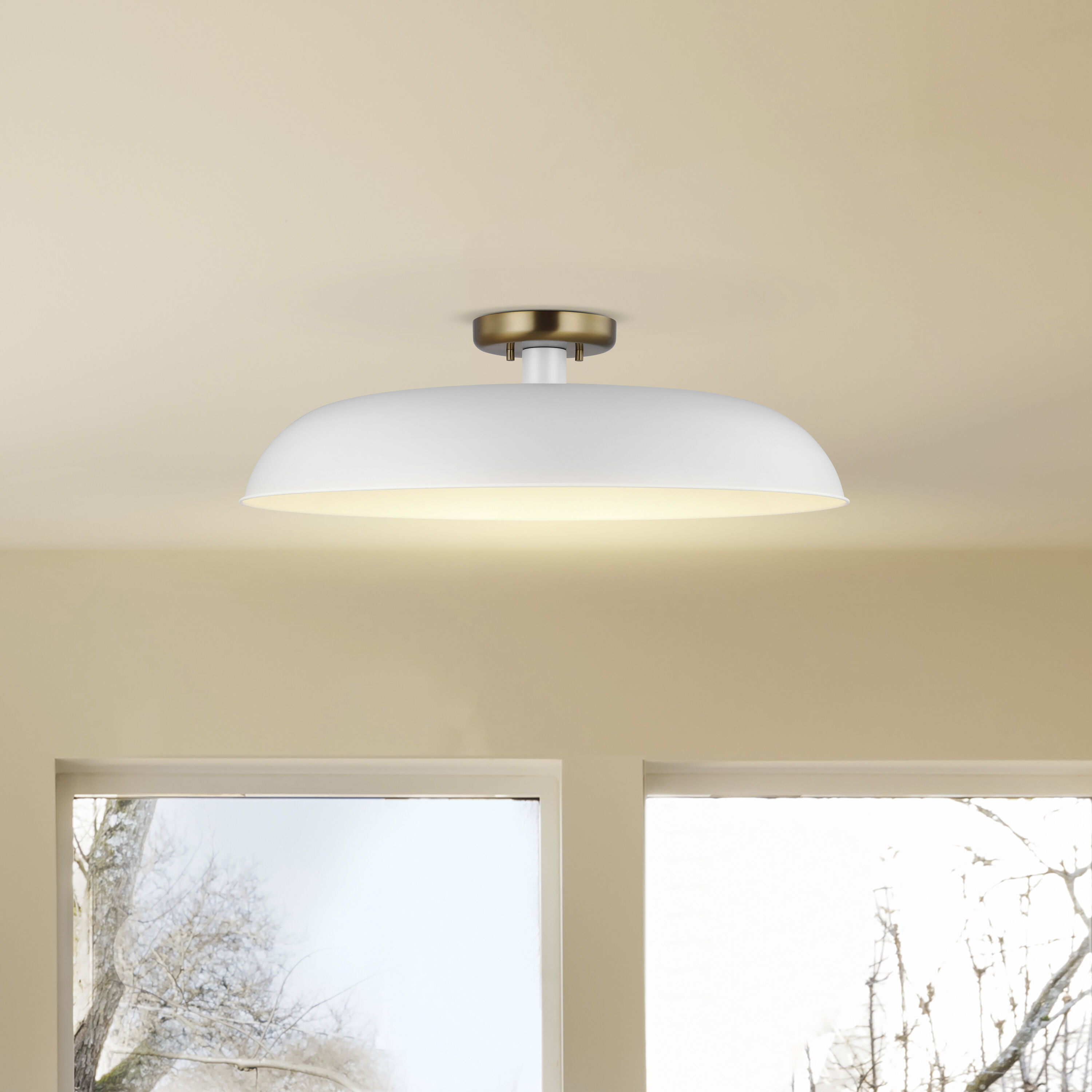 Colony 1 Light 24 inch Matte White/Burnished Brass Semi Flush Ceiling Light