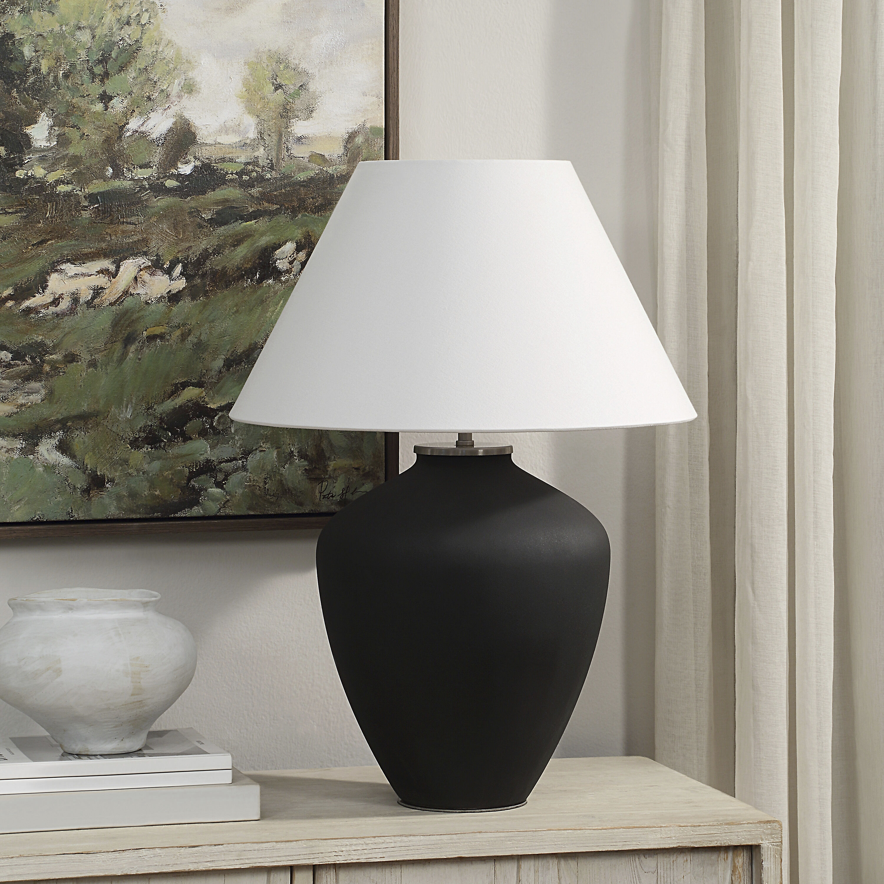 Jennie 27.5 inch 60.00 watt Textured Matte Black and Antique Nickel Table Lamp Portable Light