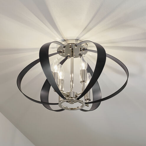 Cecil LED 17.75 inch Polished Nickel and Black Flush Mount Ceiling Light
