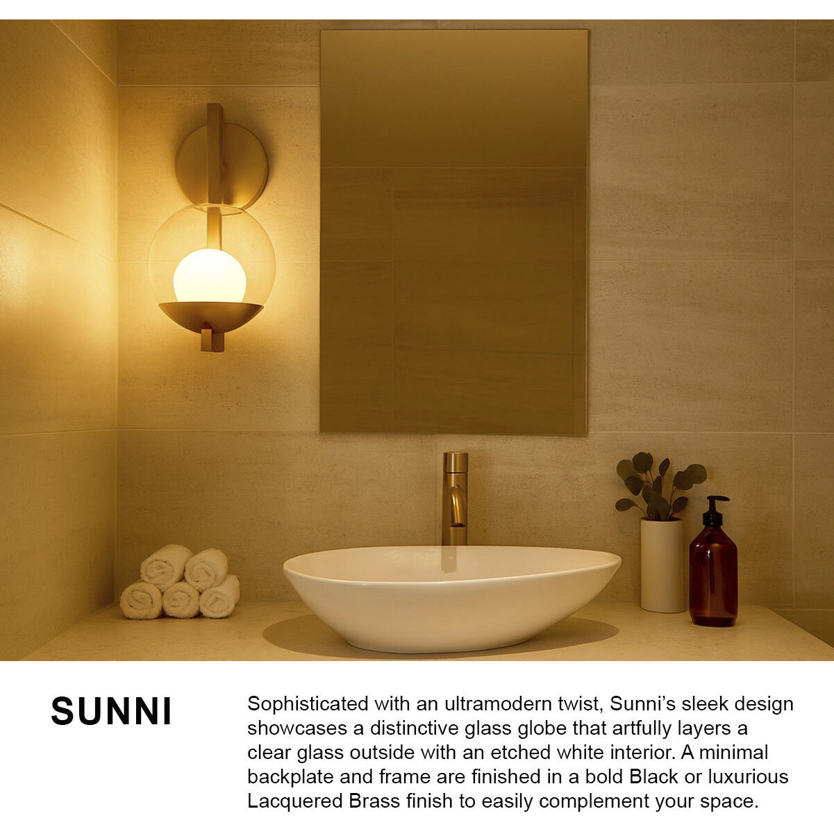 Sunni LED 8.5 inch Lacquered Brass Bath Sconce Wall Light, Medium