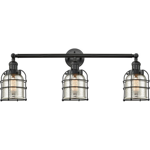 Franklin Restoration Small Bell Cage 3 Light 31 inch Matte Black Bath Vanity Light Wall Light in Silver Plated Mercury Glass, Franklin Restoration
