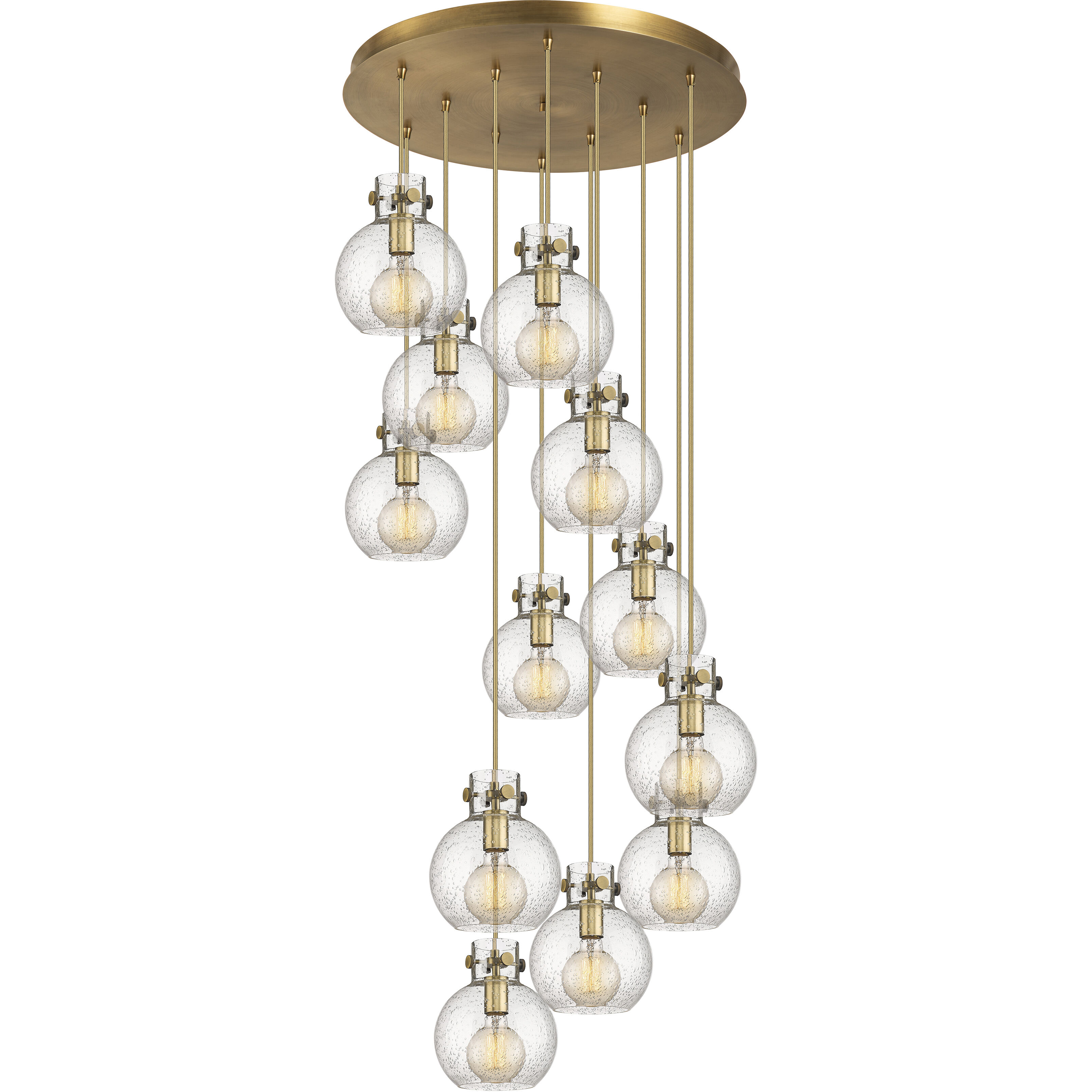 Newton Sphere 12 Light 27.25 inch Brushed Brass Multi Pendant Ceiling Light in Seedy Glass