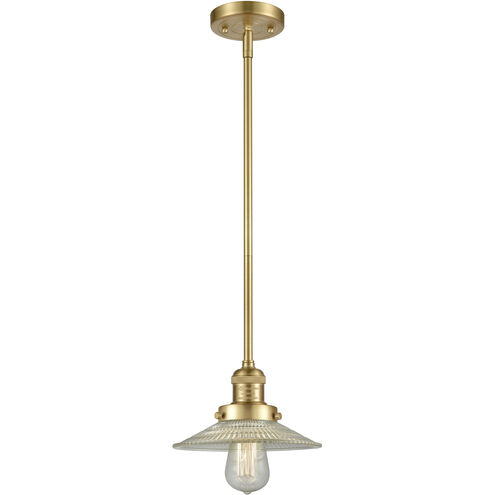 Franklin Restoration Halophane LED 8.5 inch Satin Gold Mini Pendant Ceiling Light in Clear Halophane Glass, Franklin Restoration