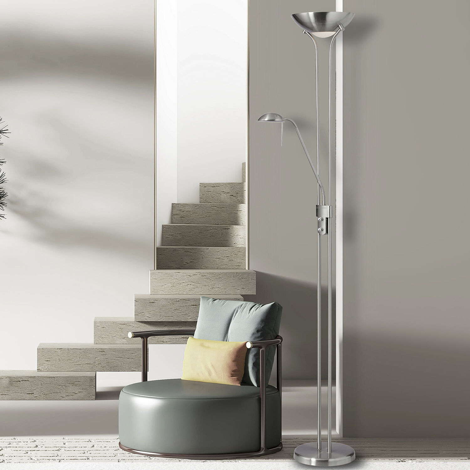 Contemporary 71 inch 100.00 watt Satin Chrome Task Floor Lamp Portable Light, Gooseneck