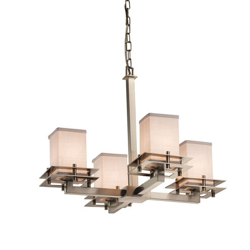 Textile LED 25 inch Brushed Nickel Chandelier Ceiling Light in 2800 Lm LED, White, Square with Flat Rim