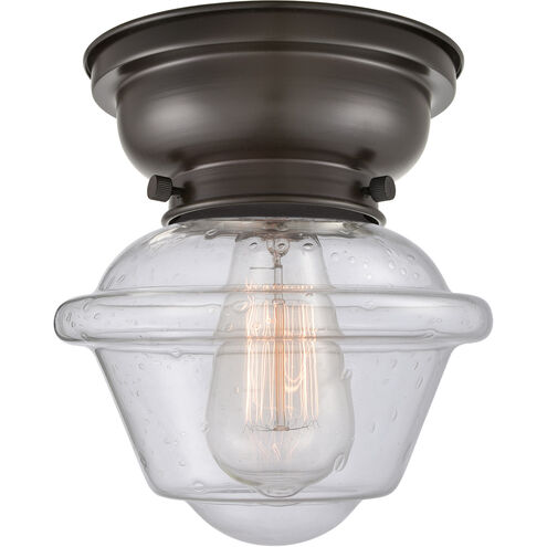Aditi Small Oxford 1 Light 8 inch Oil Rubbed Bronze Flush Mount Ceiling Light in Seedy Glass, Aditi