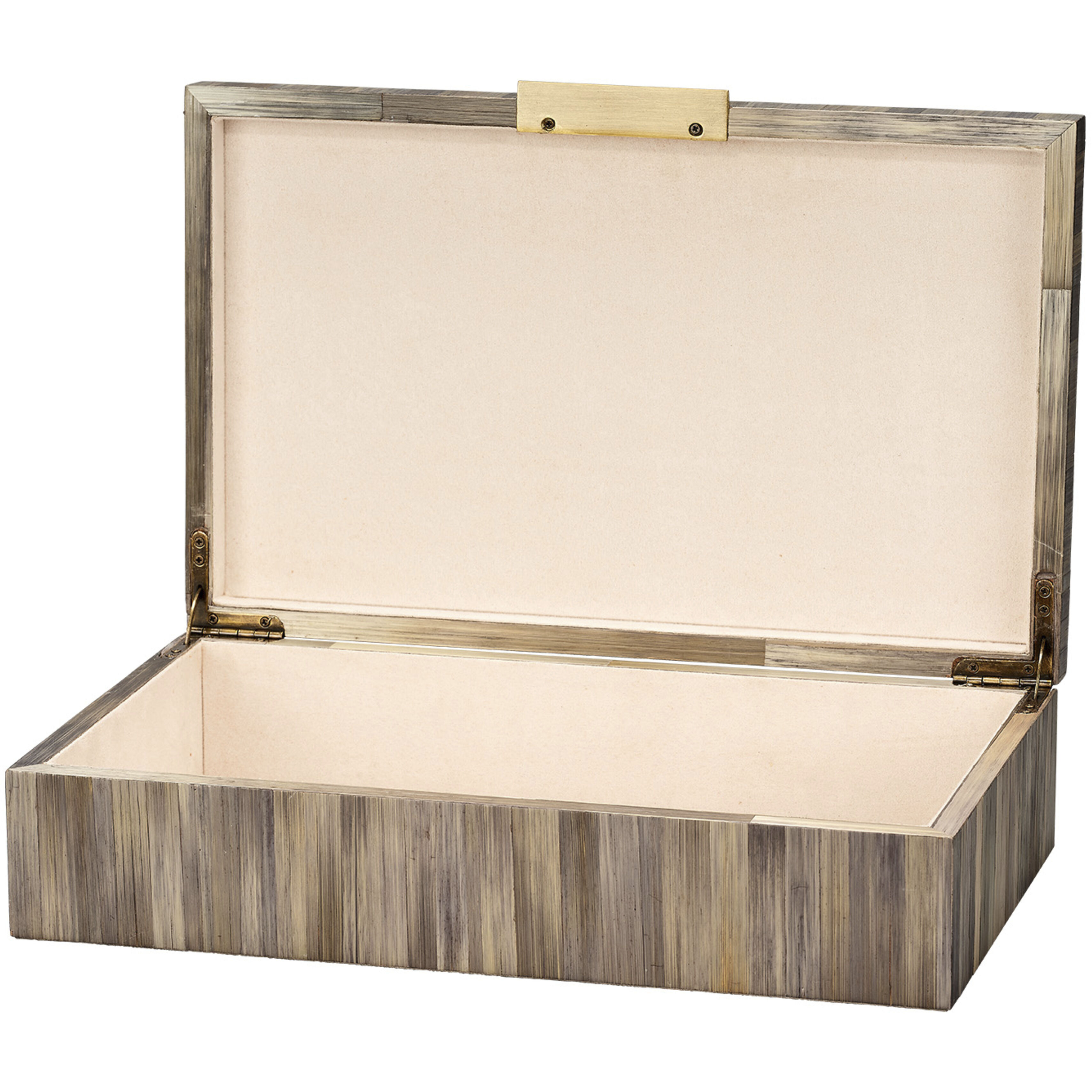 Palm 14.25 inch Grey Straw and Antique Brass Marquetry Box