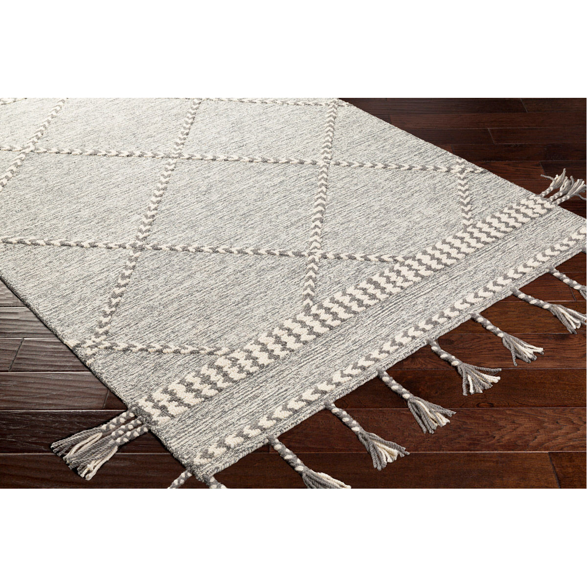 Zanafi Tassels 36 X 24 inch Medium Gray/Cream Rugs, Rectangle