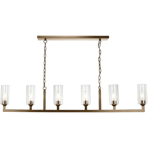 Linear 6 Light 62 inch Antique Brass Linear Chandelier Ceiling Light