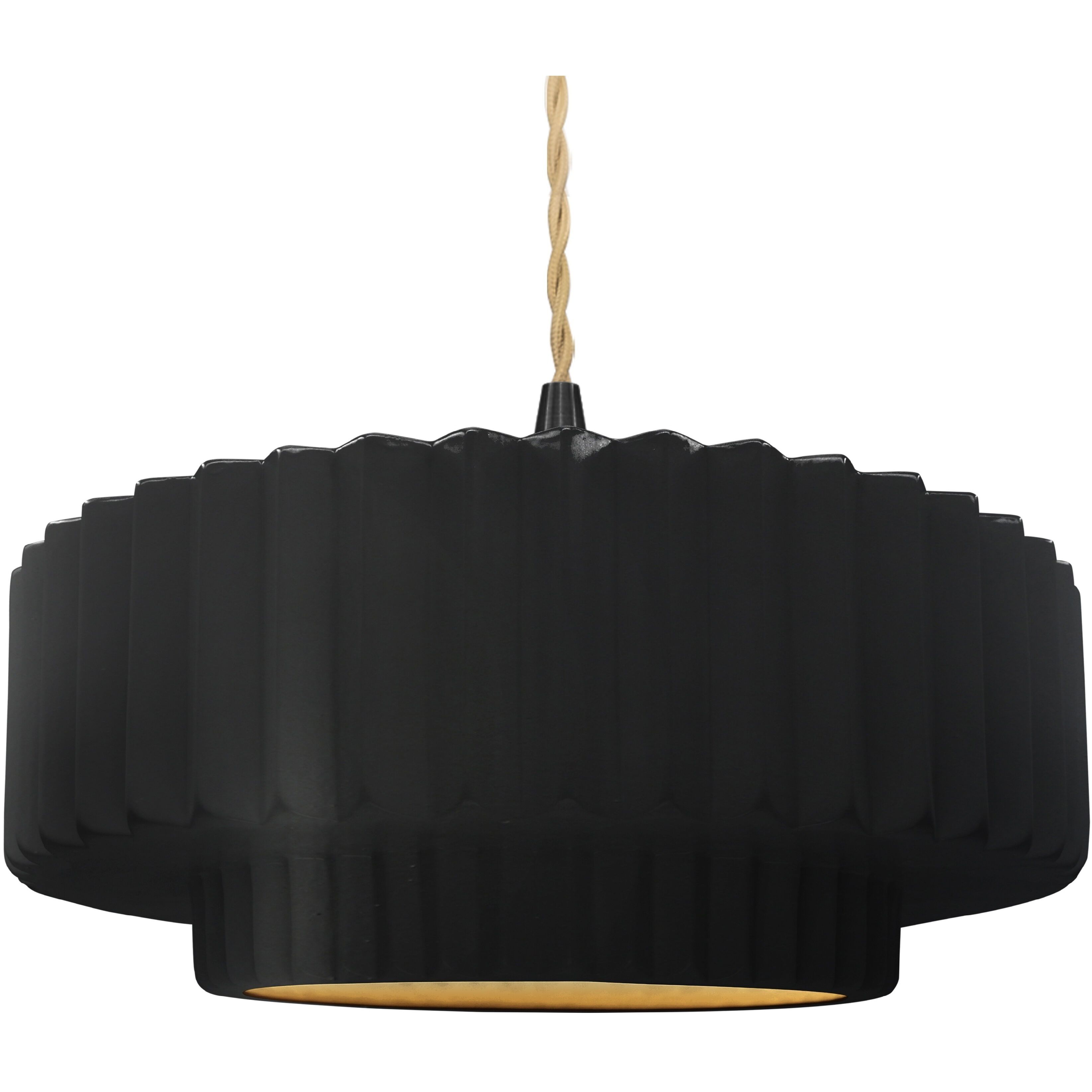 Radiance Collection - Pleated Tier Pendant Ceiling Light in Matte Black, Replaceable Bulb, Beige Twist Cord, Carbon Matte Black/Champagne Gold, 16.25W x 6H, Form+Finish+Function