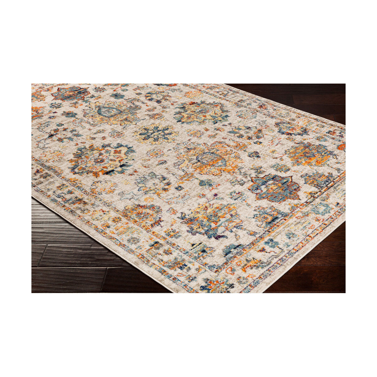 Ararat 87 X 63 inch Aqua/Dark Blue/Bright Orange/Bright Red Rugs, Rectangle