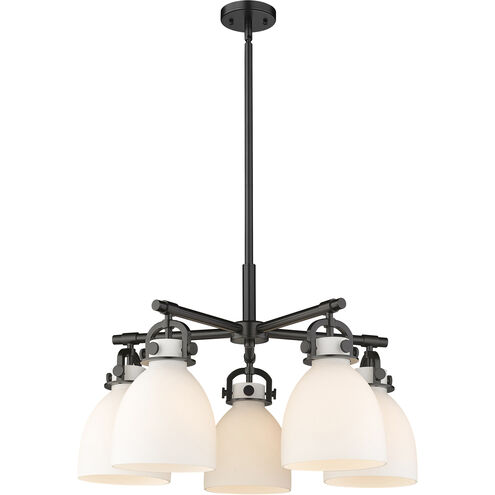 Newton Bell 5 Light 26 inch Matte Black Chandelier Ceiling Light in Matte White Glass