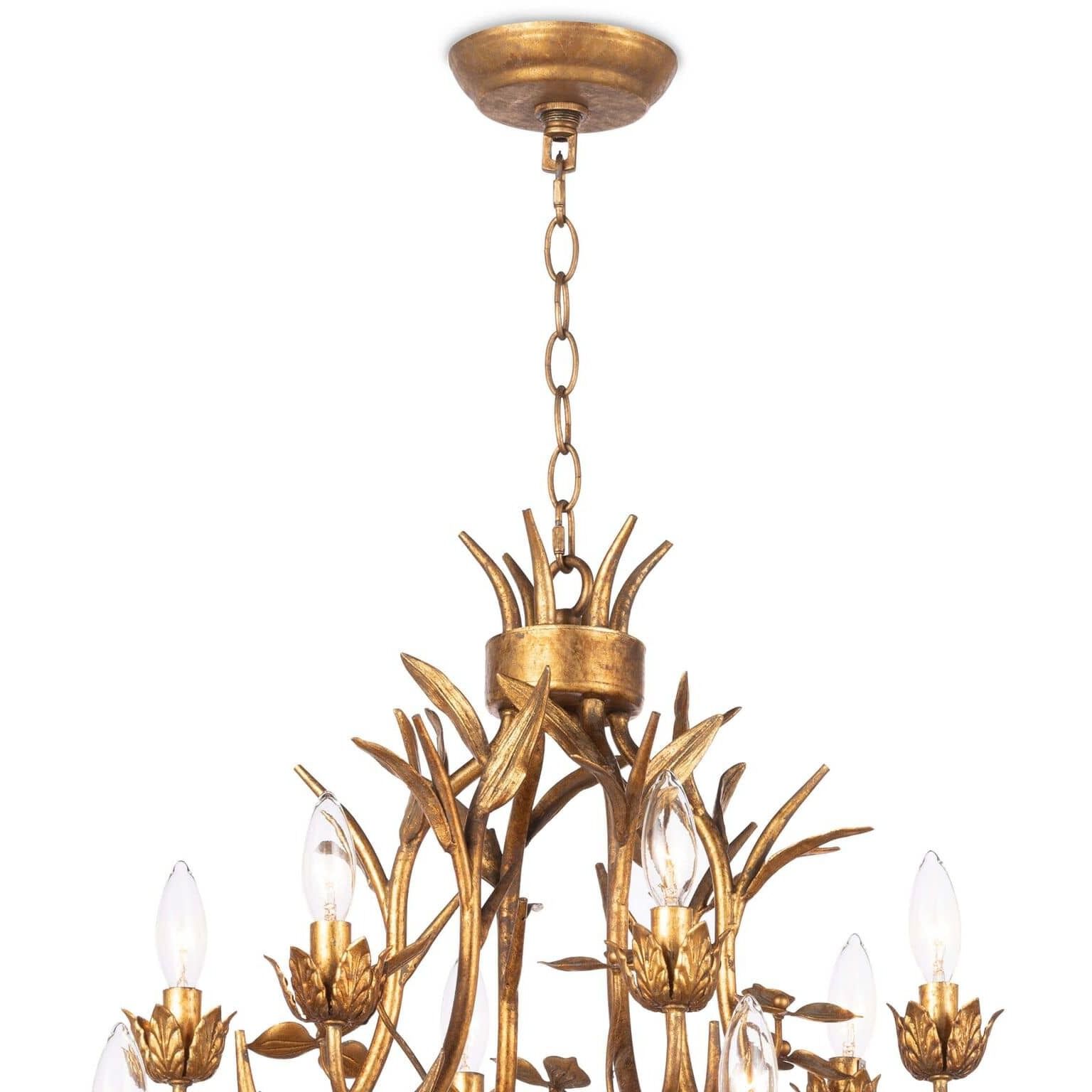 Trillium 15 Light 34 inch Antique Gold Leaf Chandelier Ceiling Light, Small
