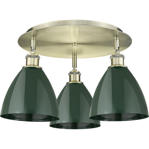 Ballston Dome 3 Light 19.25 inch Antique Brass Flush Mount Ceiling Light in Green