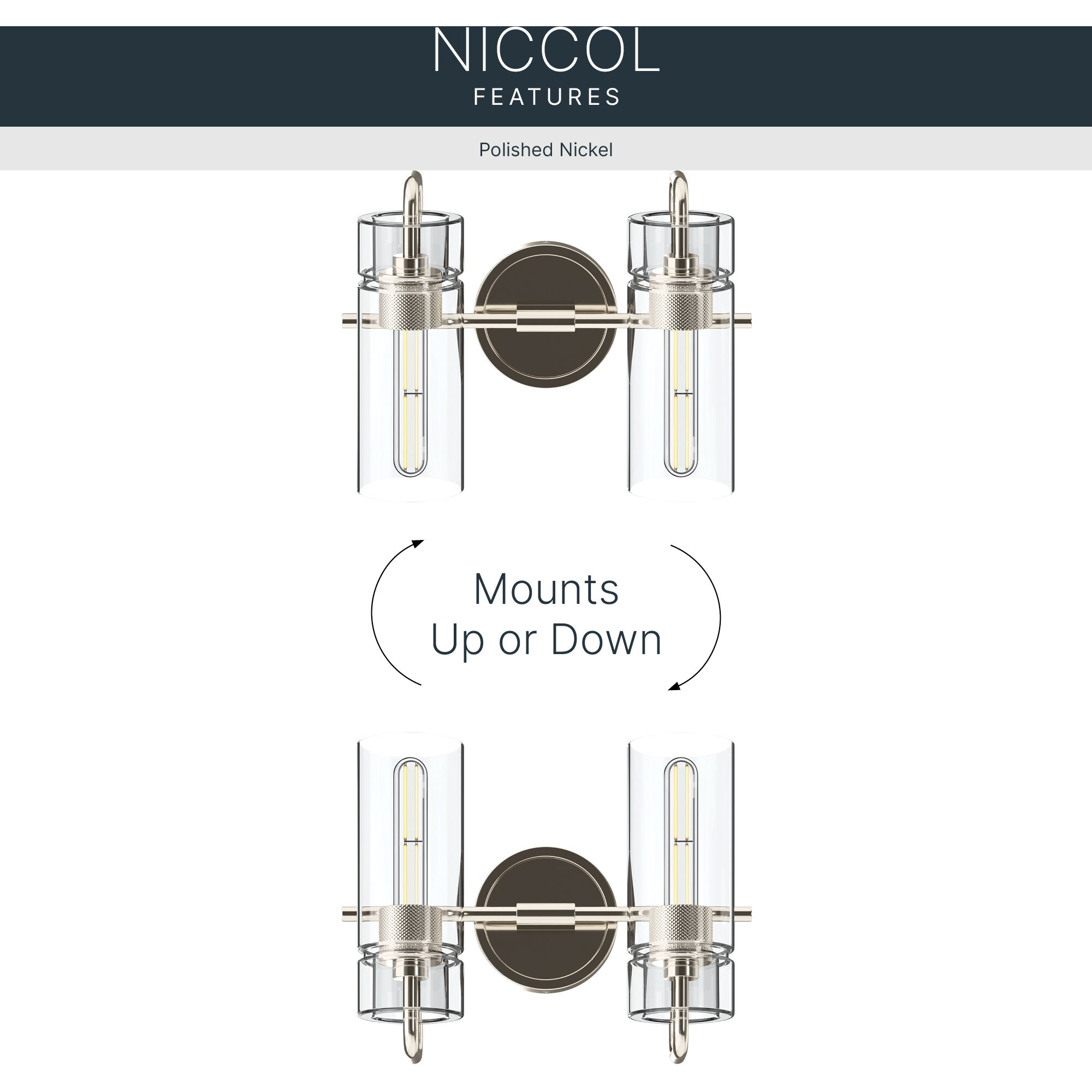 Niccol 2 Light 14 inch Polished Nickel Vanity Light Wall Light