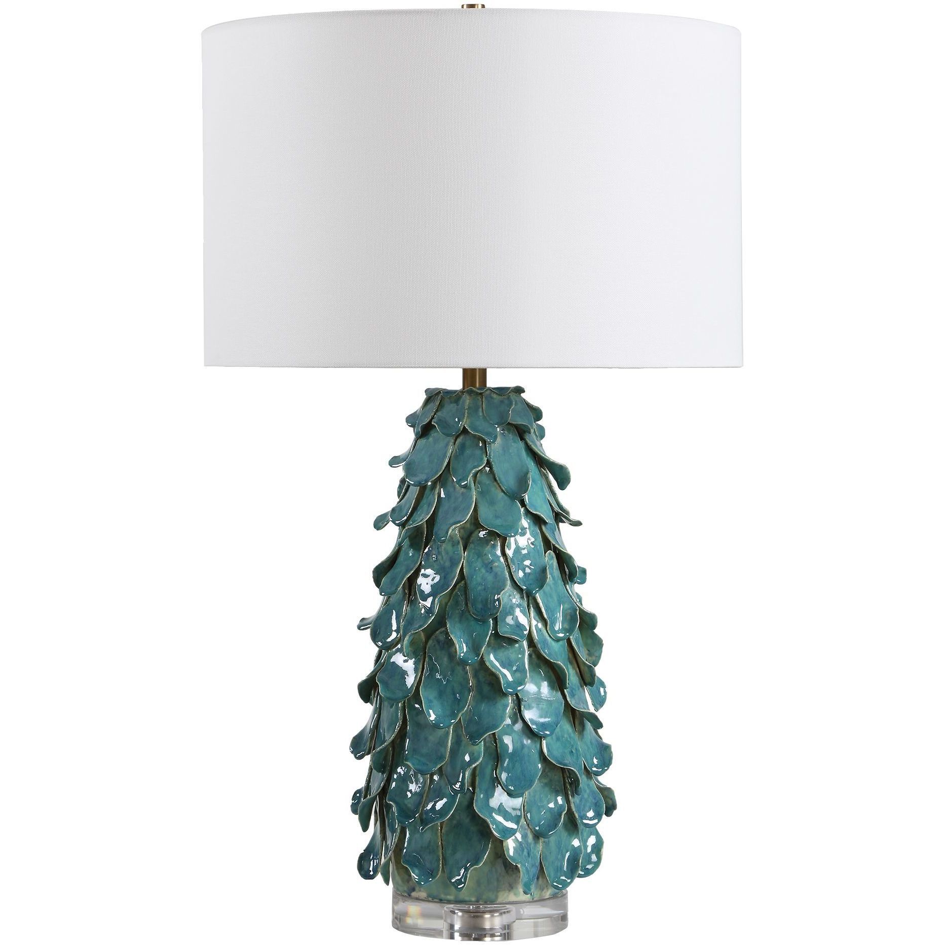 Mina 27.5 inch 150 watt Aged Teal Blue and Crystal with Antique Brass Table Lamp Portable Light