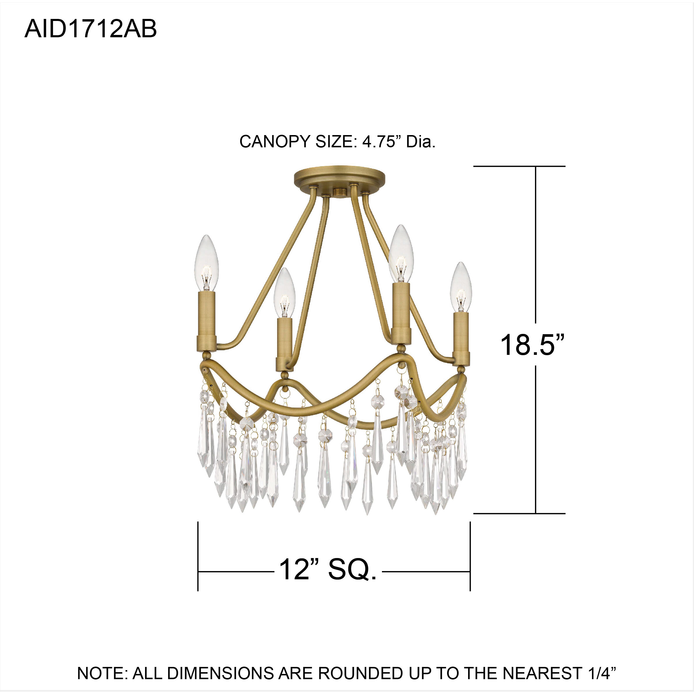 Airedale 4 Light 12 inch Aged Brass Semi-Flush Mount Ceiling Light