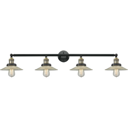 Franklin Restoration Halophane 4 Light 45 inch Black Antique Brass Bath Vanity Light Wall Light in Clear Halophane Glass, Franklin Restoration