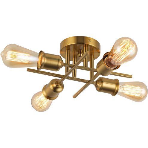 Nebraska 4 Light 18 inch Aged Brass Semi-Flush Mount Ceiling Light