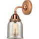 Nouveau 2 Small Bell LED 5 inch Antique Copper Sconce Wall Light in Silver Plated Mercury Glass