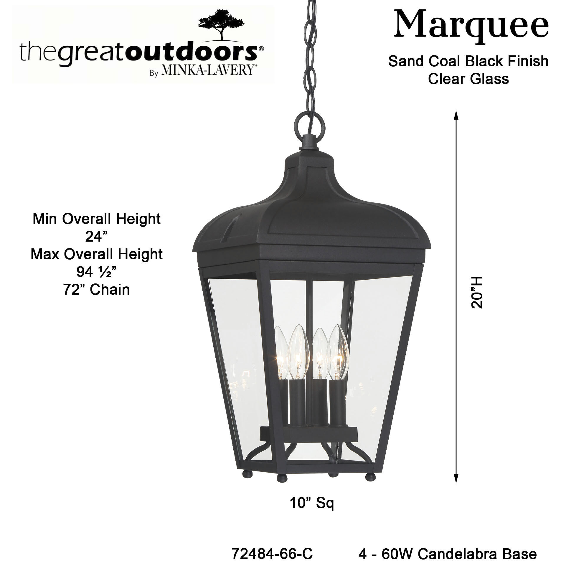 Marquee 4 Light 10 inch Sand Coal Outdoor Pendant, Great Outdoors