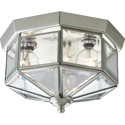 Beveled Glass 3 Light 9.75 inch Brushed Nickel Flush Mount Ceiling Light