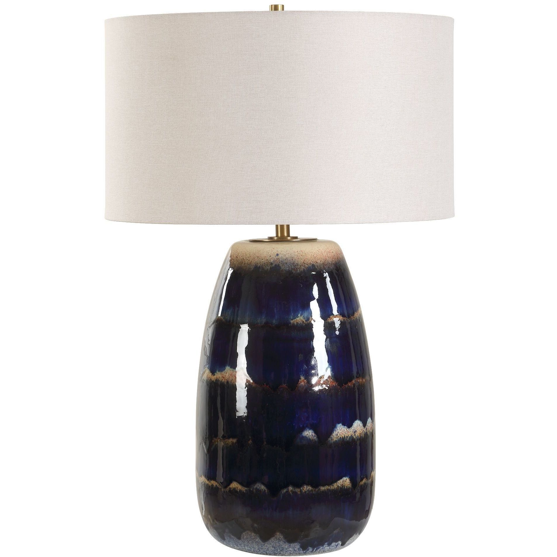 Orleans 27.5 inch 150.00 watt Blue Drip Glaze and Antique Brass Table Lamp Portable Light