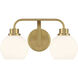 Contemporary 2 Light 16 inch Natural Brass Bathroom Vanity Light Wall Light