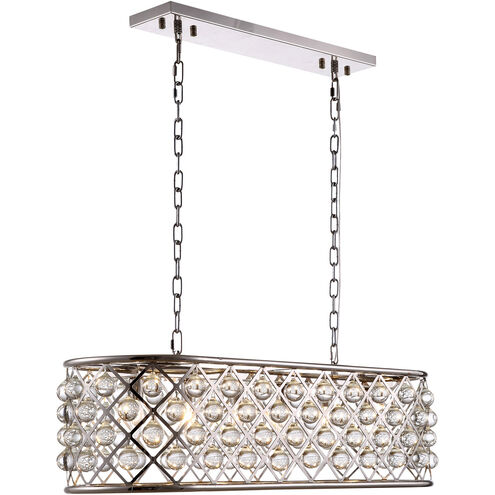 Madison 6 Light 40 inch Polished Nickel Island Pendant Ceiling Light in Clear, Smooth Royal Cut, Urban Classic