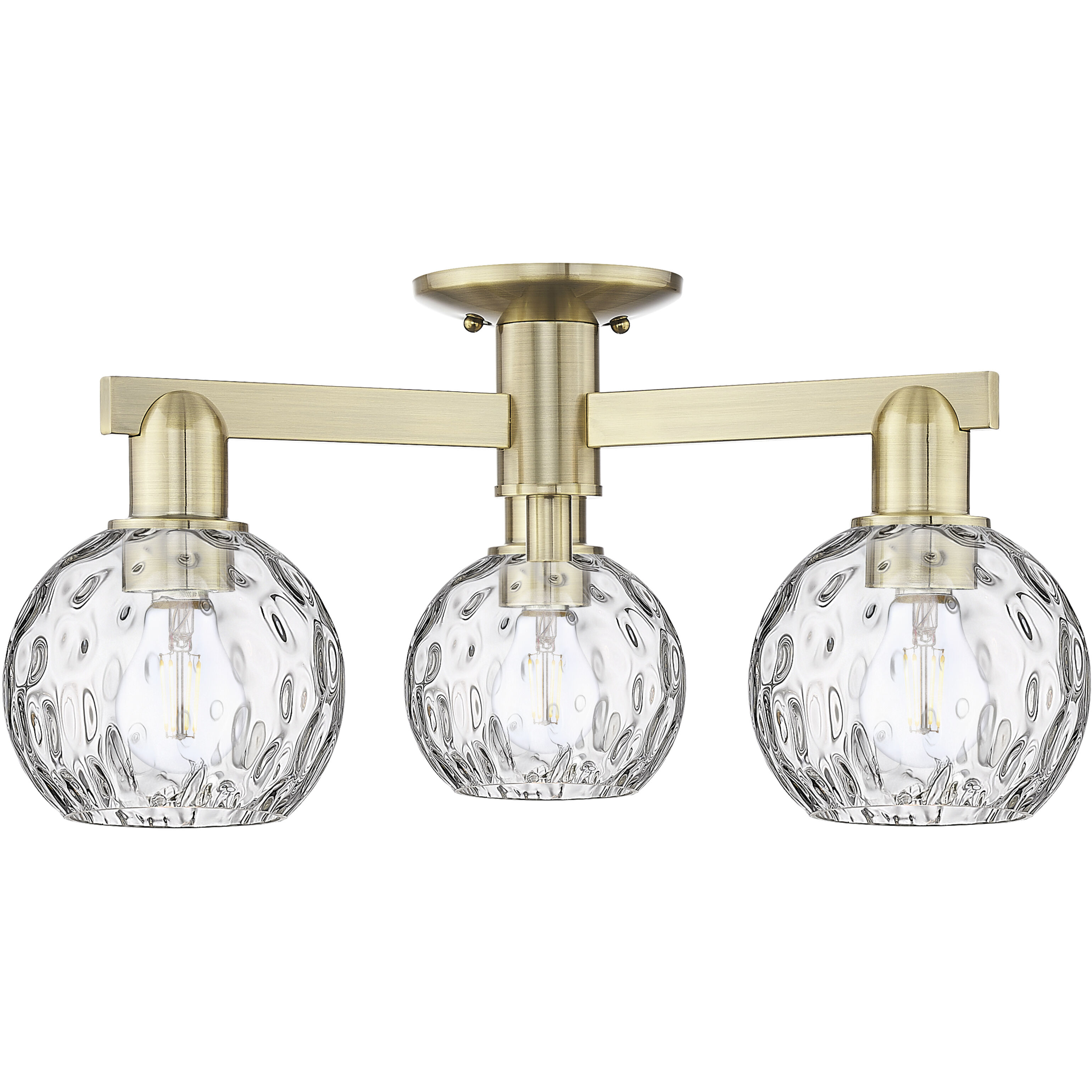 Arcadia Athens Water Glass 3 Light 23.5 inch Antique Brass Semi-Flush Mount Ceiling Light