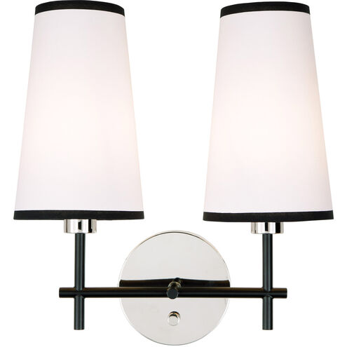 Bellevue 2 Light 14 inch Polished Nickel and Black Wall Sconce Wall Light