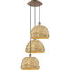 Woven Rattan 3 Light 18.5 inch Antique Copper Multi Pendant Ceiling Light