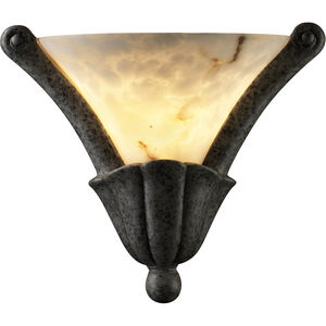 Ambiance Curved Cone 1 Light 13 inch Hammered Iron Wall Sconce Wall Light in White Striped Glass