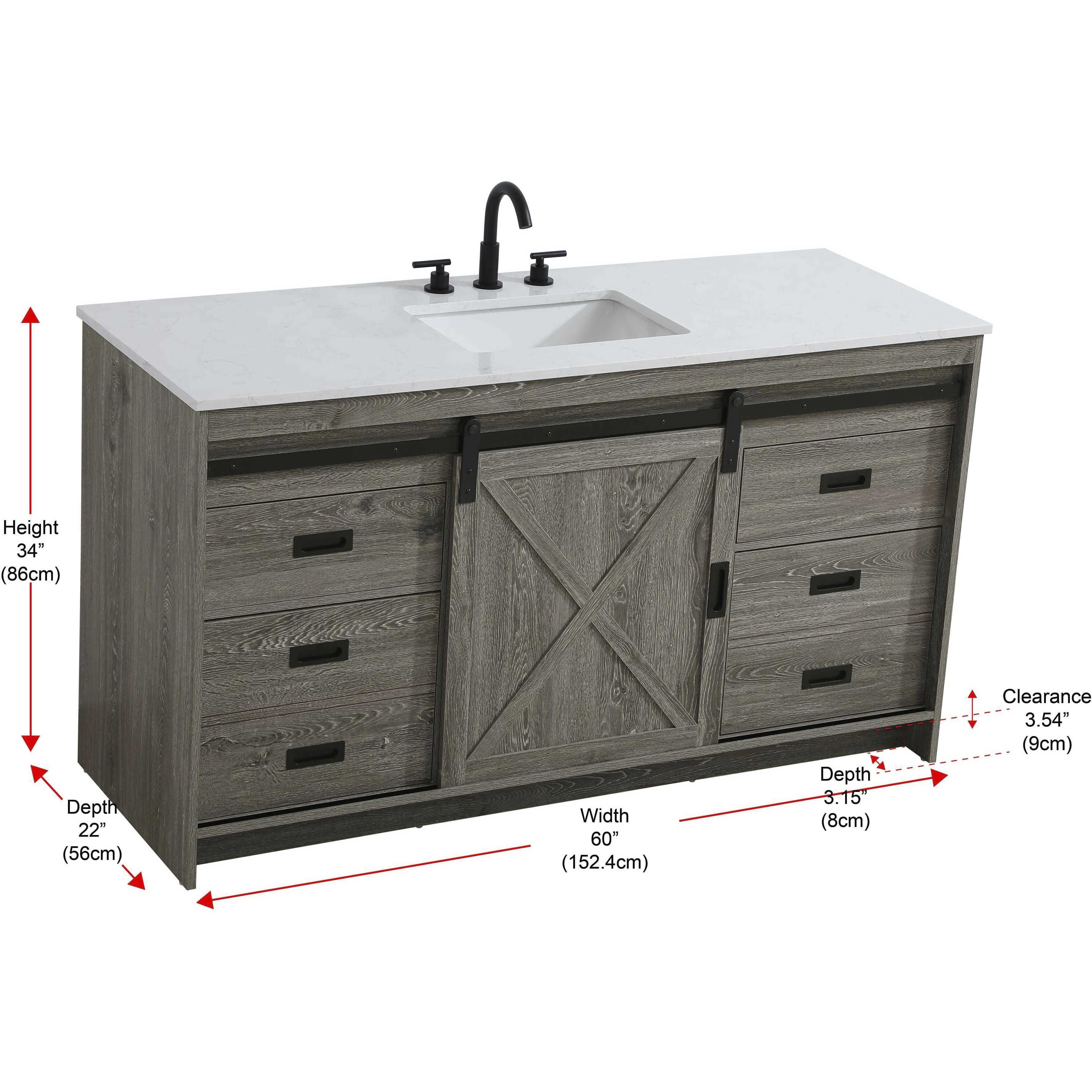 Austin 60 X 34 inch Rustic Grey Bathroom Vanity Cabinet