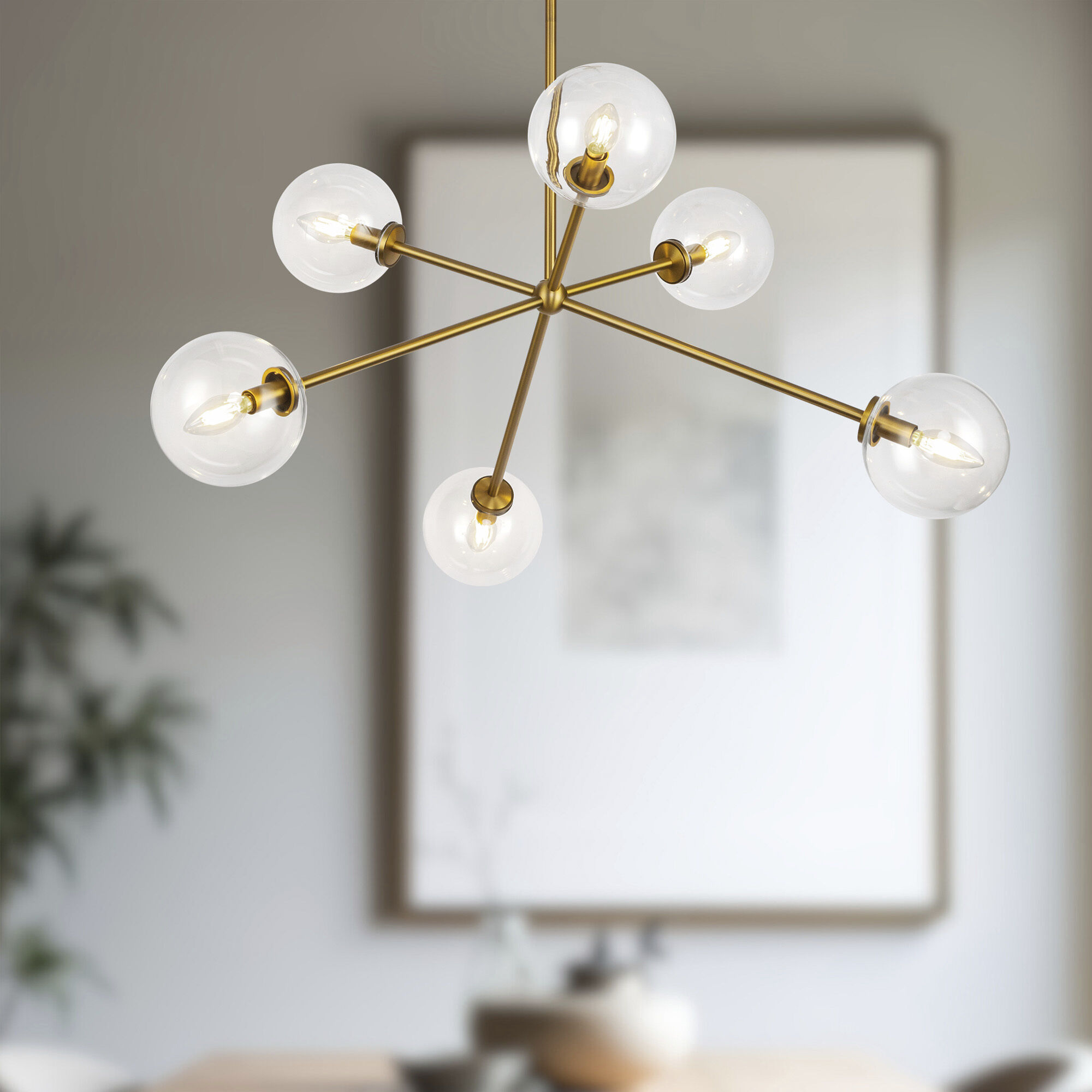 Alora Mood Cassia 6 Light 39.5 inch Aged Gold/Clear Glass Chandelier Ceiling Light