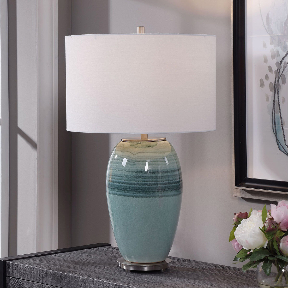 Caicos 27 inch 150.00 watt Aqua And Teal Crackle Glaze Table Lamp Portable Light