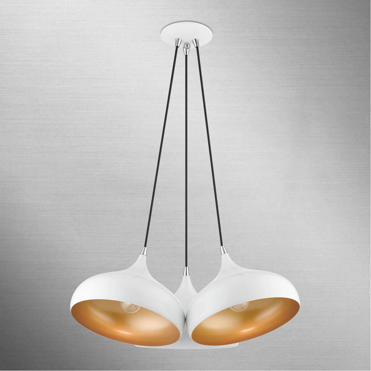 Amador 3 Light 25 inch Shiny White with Polished Chrome Accents Cluster Pendant Ceiling Light