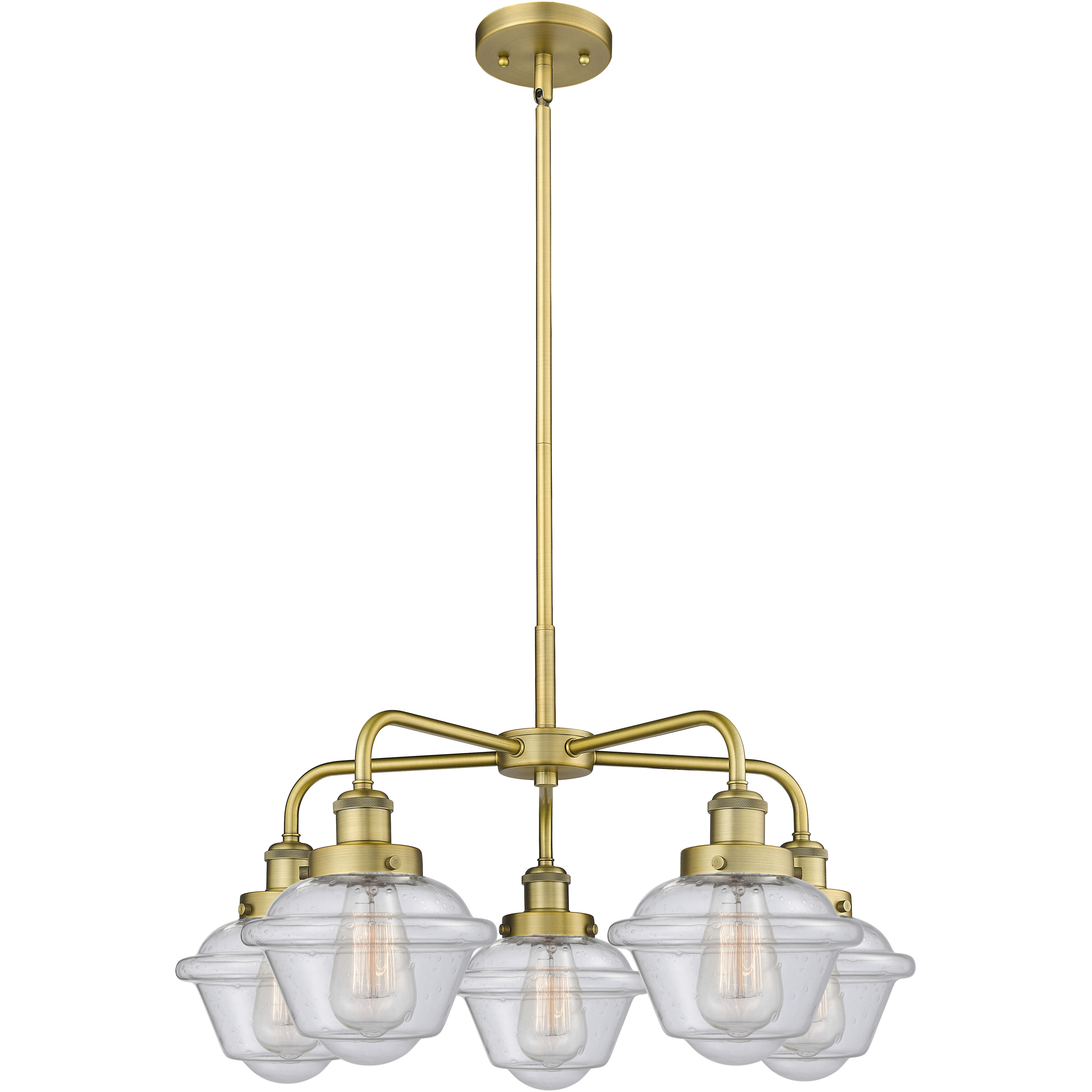 Oxford 5 Light 24.5 inch Brushed Brass Chandelier Ceiling Light in Seedy Glass