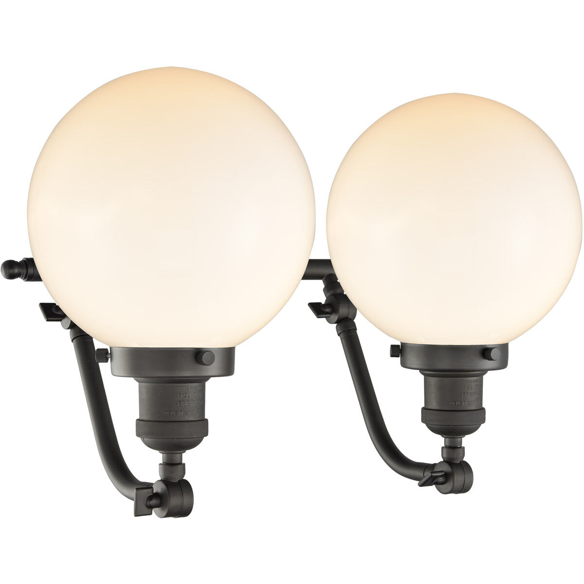 Franklin Restoration Large Beacon 2 Light 18 inch Oil Rubbed Bronze Bath Vanity Light Wall Light in Matte White Glass, Franklin Restoration