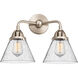 Nouveau 2 Large Cone 2 Light 16 inch Brushed Satin Nickel Bath Vanity Light Wall Light in Seedy Glass