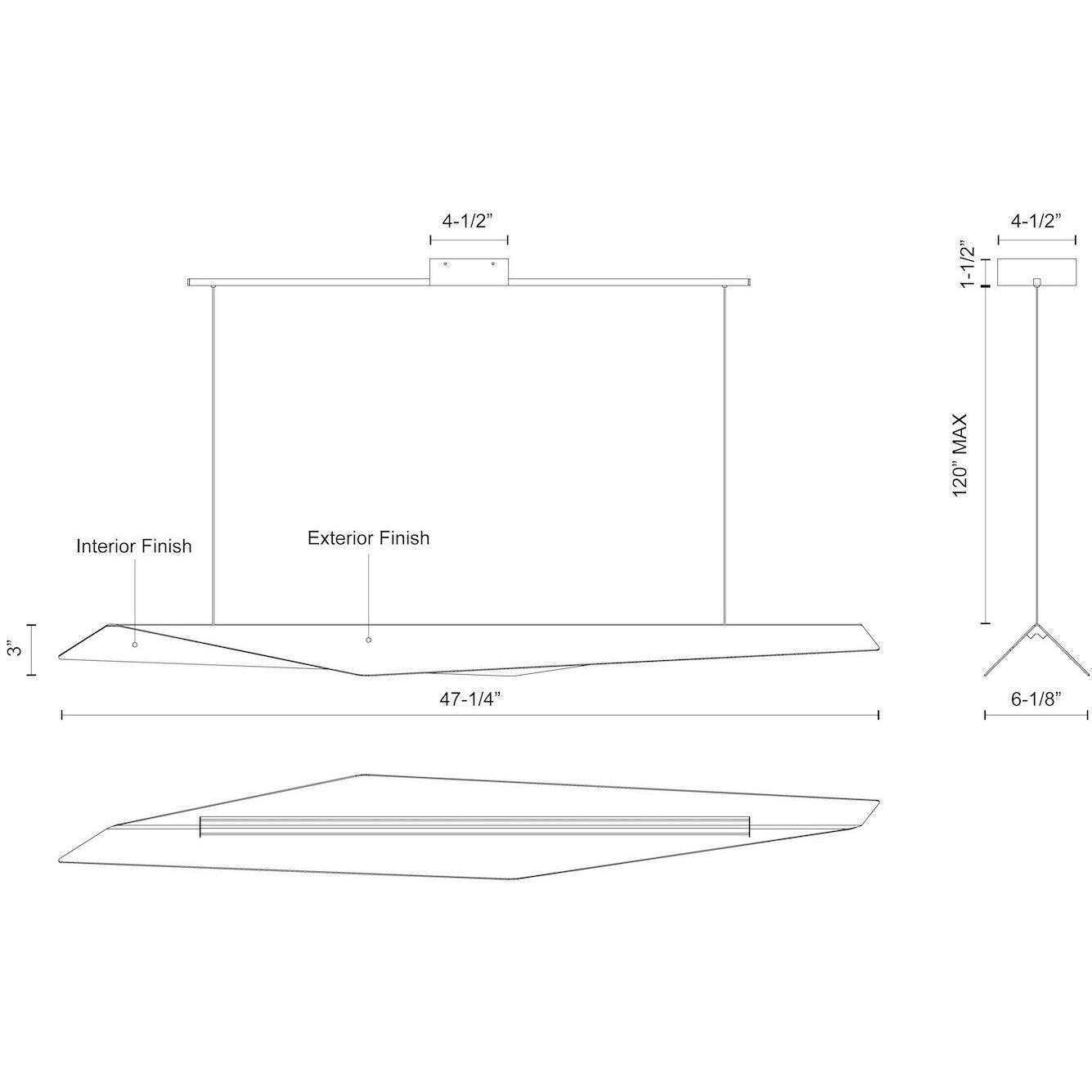 Taro LED 47.25 inch Black/White Linear Pendant Ceiling Light
